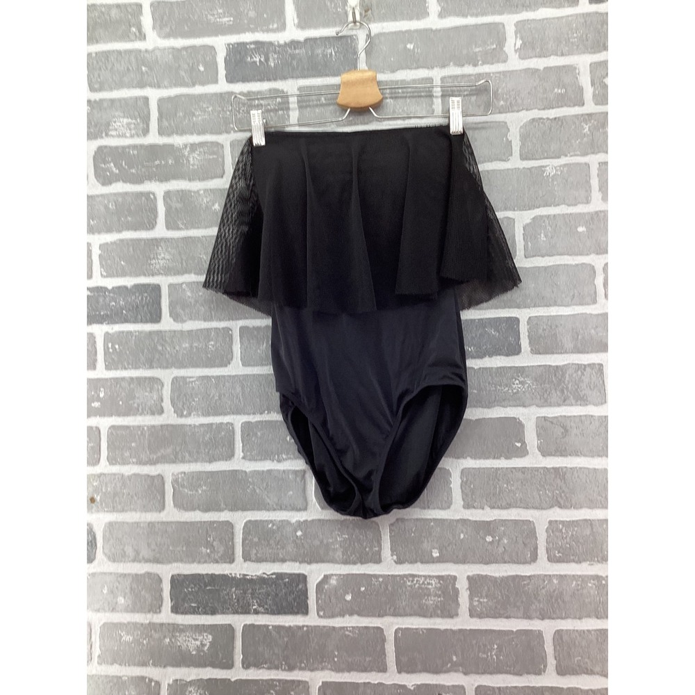 Hermoza Womens Black Strapless Mesh Ruffle One Piece Swimsuit Size 6 Padded